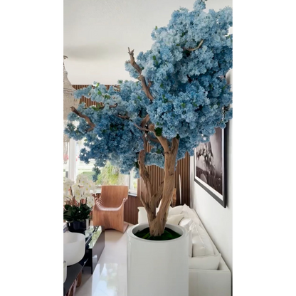 St. Tropez Vase in mattweiß mit blauen Kirschblüten