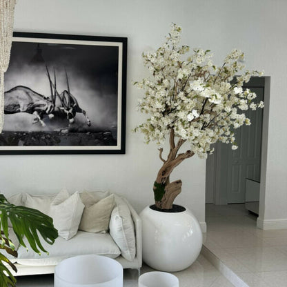 Personalisierter Kirschblütenbaum in glänzend weißer Globusvase
